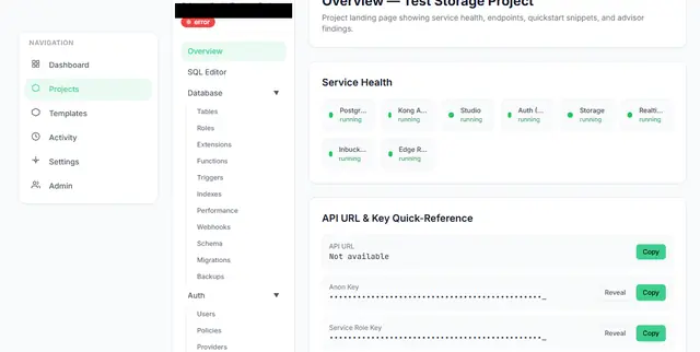 Project overview focusing on service health and API keys.